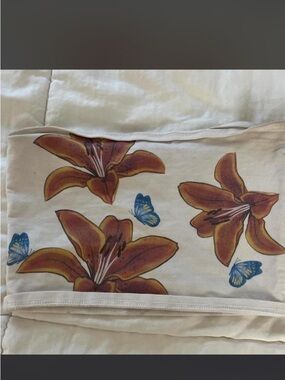 Edikted White Floral Tube Top with Orange Lilies and Blue Butterflies